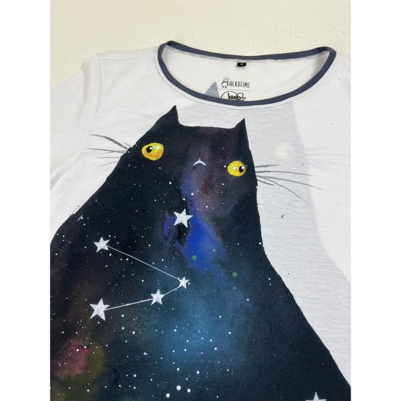 Lora Zombie Herotime Black Space Cat Kitty Galaxy S/S Shirt Top Sz M RARE - Picture 2 of 5